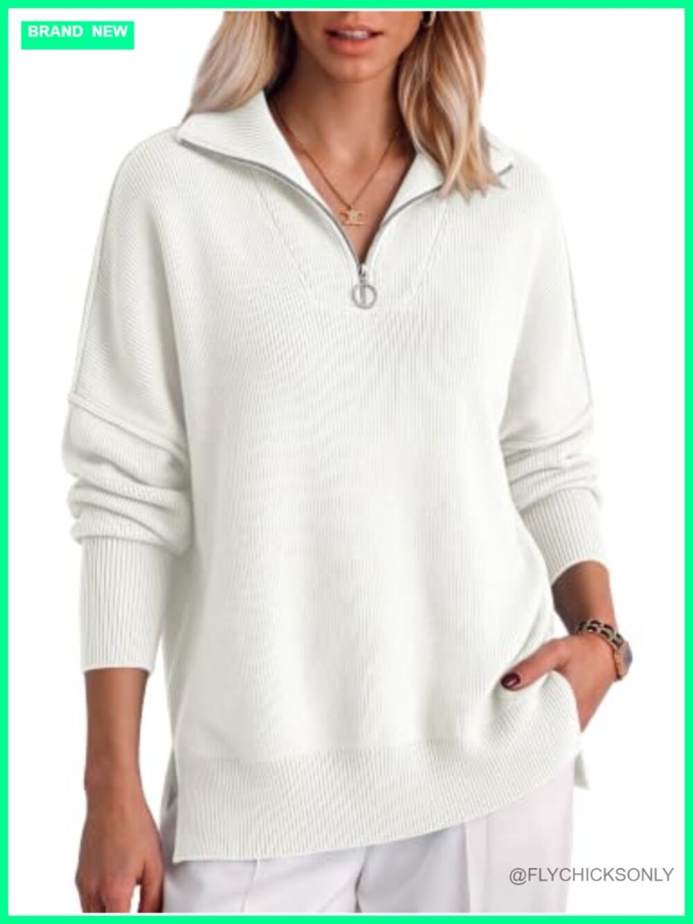 Oversized Quarter Zip Pullover Sweater Ribbed Knit Slouchy